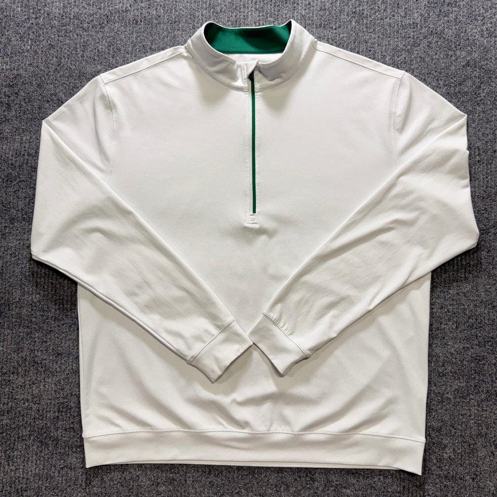 Straight Down‎ Mens XL White Green Quarter Zip Golf Pullover Performance Shirt - Picture 2 of 11